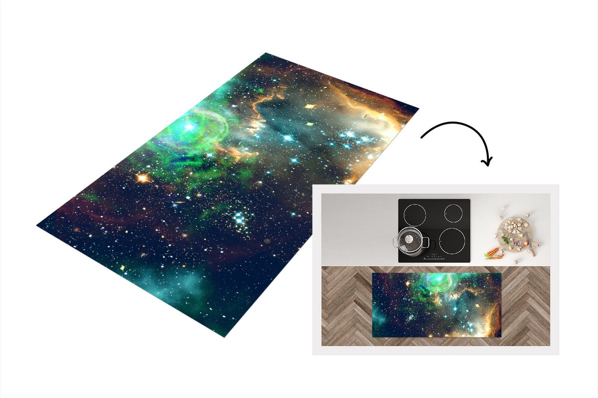 KitchenYeah Keukenloper - Loper keuken - Ruimte - Sterren - Licht - 120x60 cm - Keukenloper vinyl Multicolor