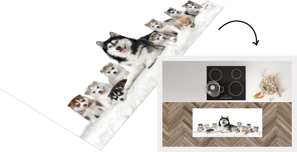 Keukenloper - Loper keuken - Moeder met puppy's - 120x50 cm - Keukenloper vinyl