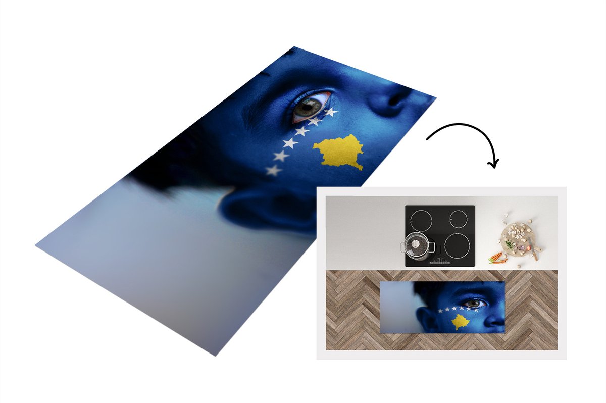 KitchenYeah Keukenloper - Loper keuken - Vlag van Kosovo - Keukenloper vinyl Multicolor