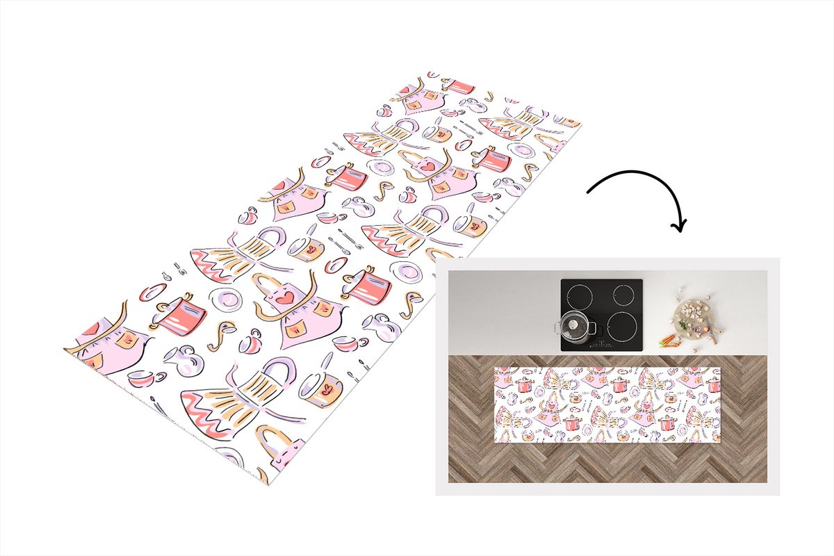KitchenYeah Keukenloper - Loper keuken - Patronen - Keuken - Schort - Koken - Pastel - 150x50 cm - Keukenloper vinyl Multicolor