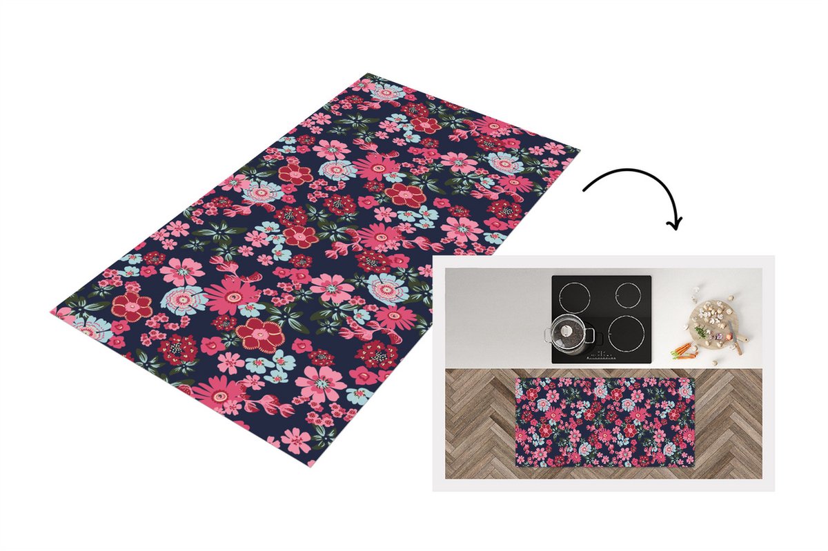 KitchenYeah Keukenloper - Loper keuken - Bloemen - Flora - Roze - Bloesem - Patronen - 120x60 cm - Keukenloper vinyl Multicolor