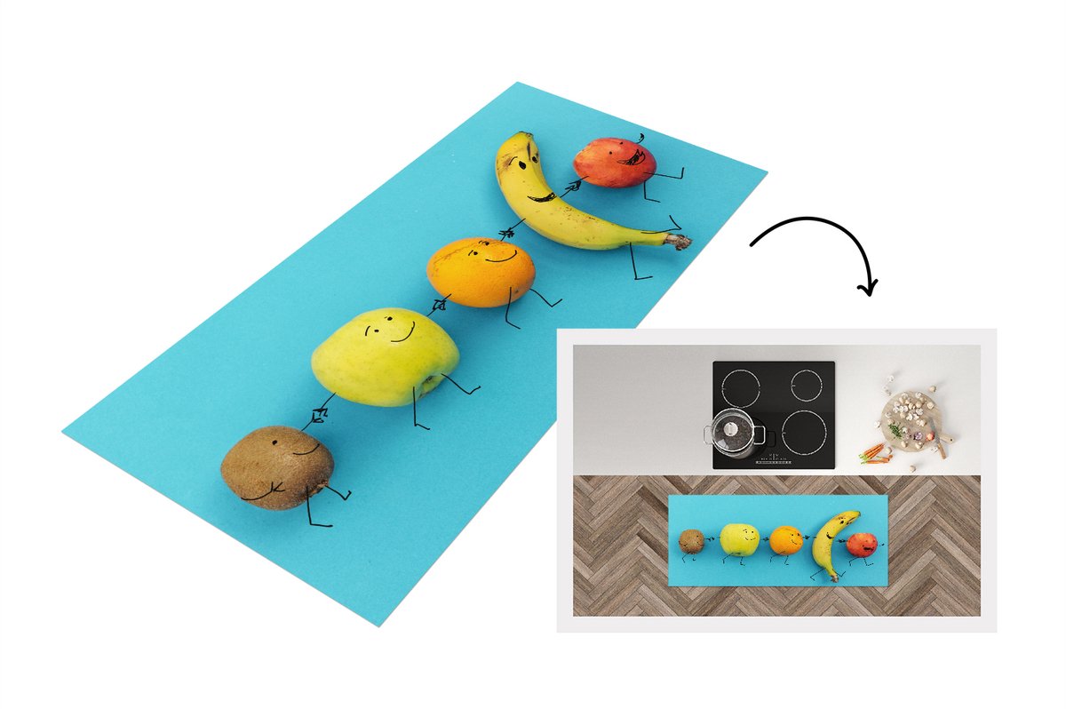 KitchenYeah Keukenloper - Loper keuken - Smiley - Fruit - Blauw - Keukenloper vinyl Multicolor