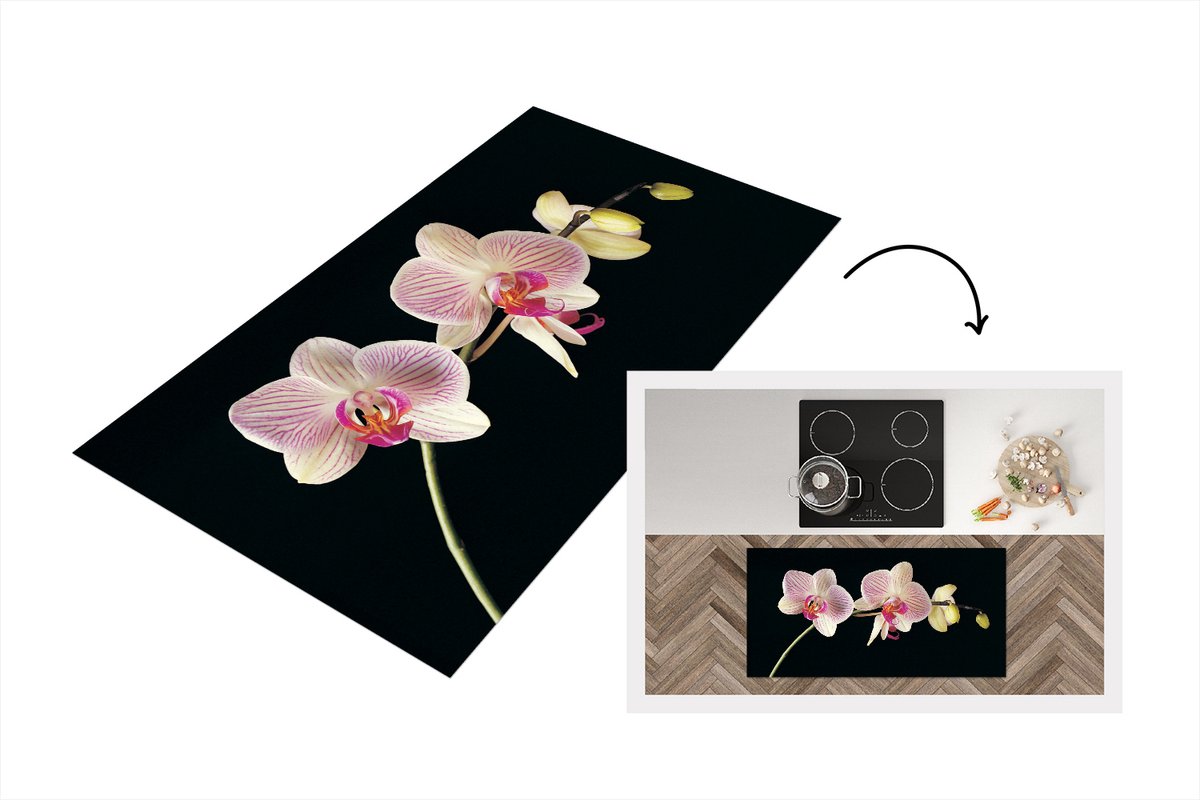 KitchenYeah Keukenloper - Loper keuken - Orchidee tegen zwarte achtergrond - Keukenloper vinyl, foto 3