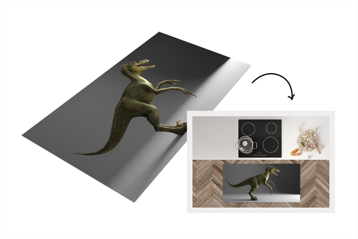 KitchenYeah Keukenloper - Loper keuken - Velociraptor - Dinosaurus - Grijs - Keukenloper vinyl, foto 2