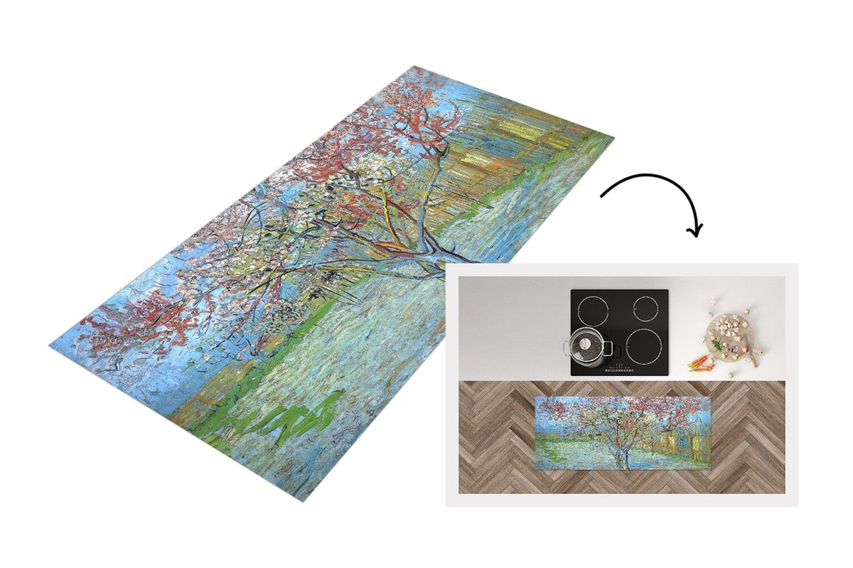 KitchenYeah Keukenloper - Loper keuken - De roze perzikboom - Vincent van Gogh - 120x50 cm - Keukenloper vinyl Multicolor