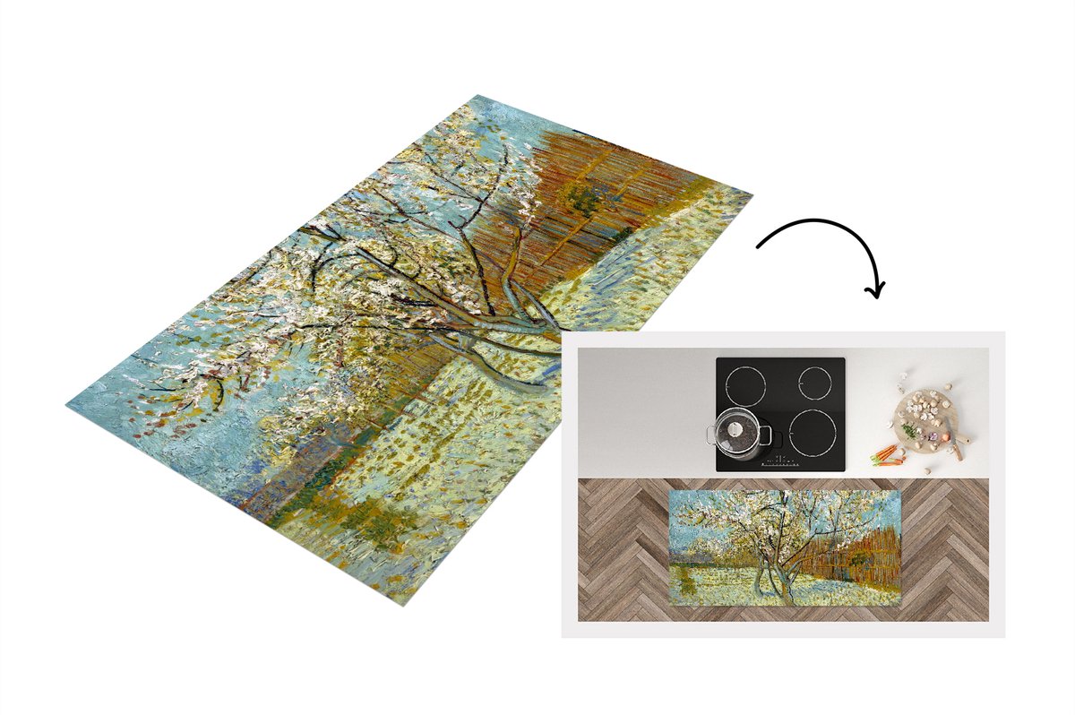 KitchenYeah Keukenloper - Loper keuken - Bloeiende perzikboom - Vincent van Gogh - 120x60 cm - Keukenloper vinyl Multicolor