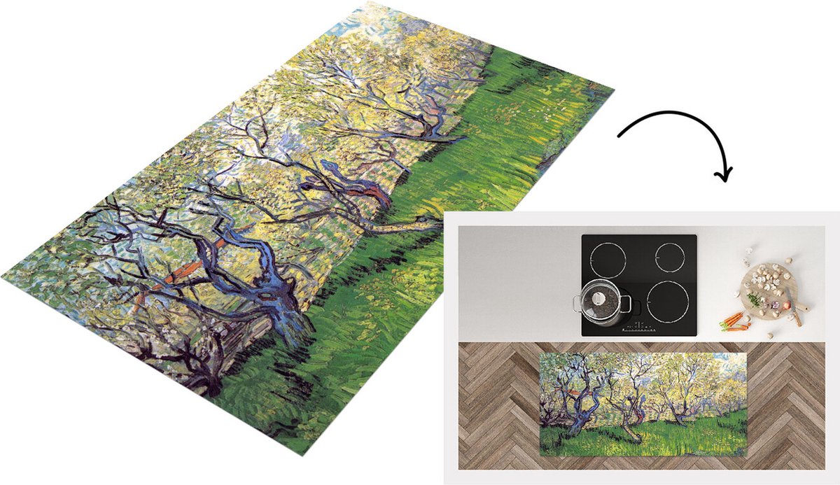KitchenYeah Keukenloper - Loper keuken - Boomgaard met bloeiende pruimenbomen - Vincent van Gogh - 120x60 cm - Keukenloper vinyl Multicolor