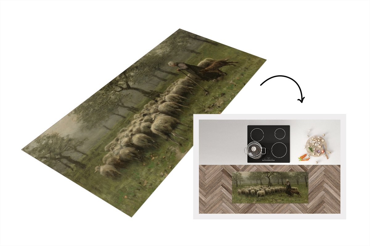 KitchenYeah Keukenloper - Loper keuken - Herderin met kudde schapen - Schilderij van Anton Mauve - 120x50 cm - Keukenloper vinyl Multicolor