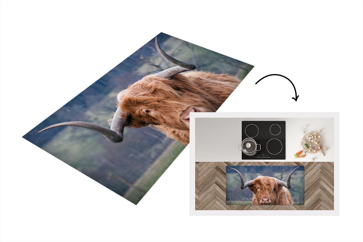 KitchenYeah Keukenloper - Loper keuken - Schotse Hooglander - Koeienkop - Landschap - Keukenloper vinyl multicolor, foto 2