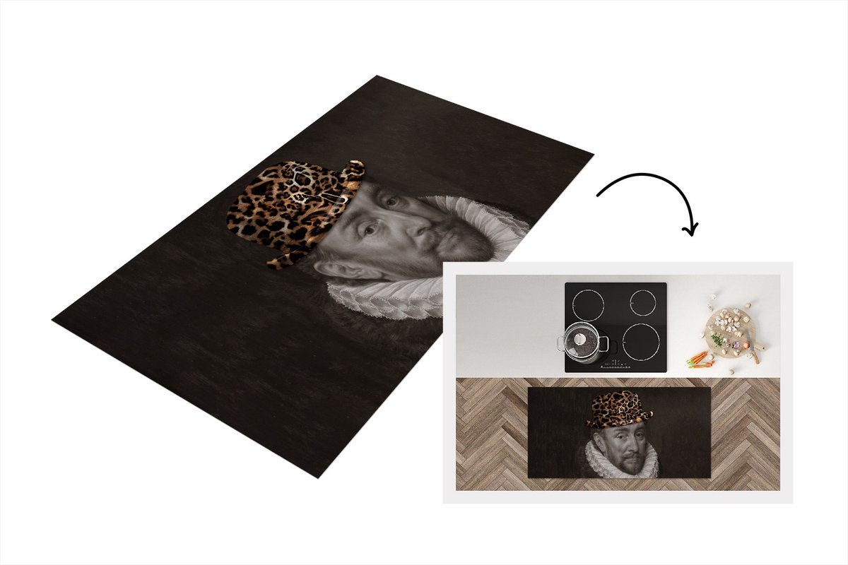 KitchenYeah Keukenloper - Loper keuken - Willem van Oranje - Hoed - Design - 120x60 cm - Keukenloper vinyl Multicolor