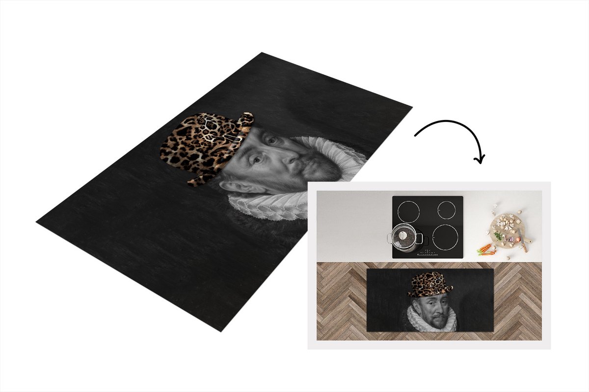 KitchenYeah Keukenloper - Loper keuken - Willem van Oranje - Panterprint - Hoed - 120x60 cm - Keukenloper vinyl Multicolor
