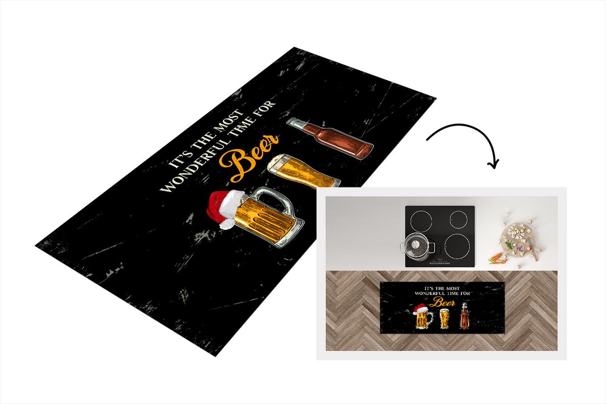 KitchenYeah Keukenloper - Loper keuken - Kerst - Bier - Spreuken - Quotes - It's the most wonderful time for beer - 120x50 cm - Keukenloper vinyl Multicolor