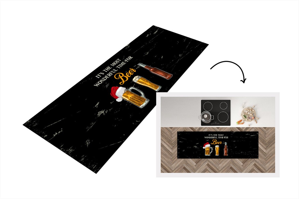 KitchenYeah Keukenloper - Loper keuken - Bier - Kerst - Quotes - Spreuken - It's the most wonderful time for beer - 180x60 cm - Keukenloper vinyl Multicolor