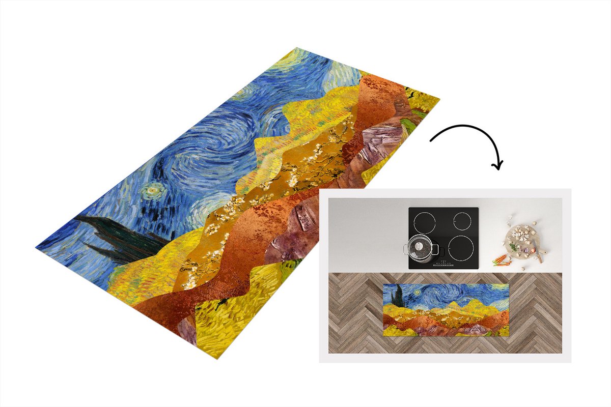 KitchenYeah Keukenloper - Loper keuken - Van Gogh - Kunst - Collage - 120x50 cm - Keukenloper vinyl Multicolor