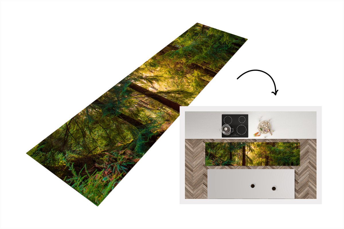 KitchenYeah Keukenloper - Loper keuken - Bos - Pad - Boom - 240x60 cm - Keukenloper vinyl Multicolor