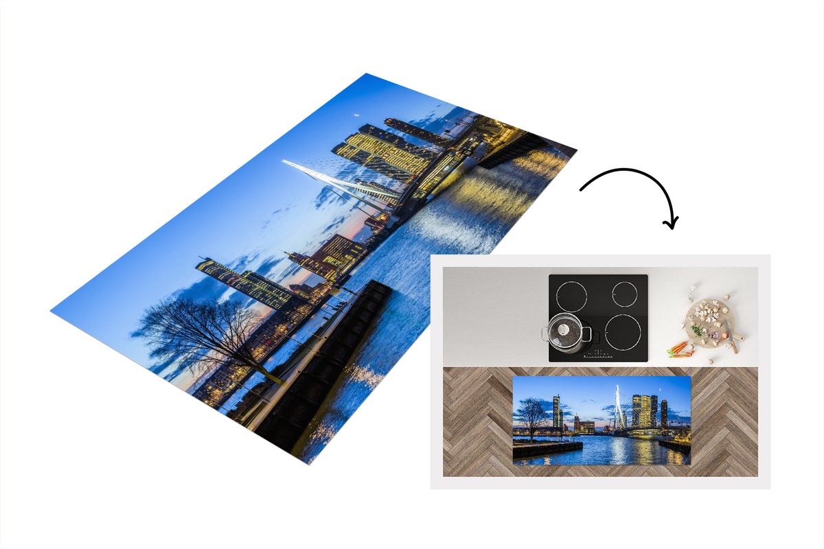 KitchenYeah Keukenloper - Loper keuken - Rotterdam - Erasmus - Brug - Nacht - 120x60 cm - Keukenloper vinyl Multicolor