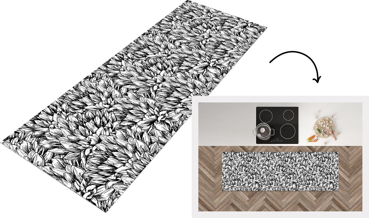 KitchenYeah Keukenloper - Loper keuken - Bloemen - Zentangle - Patronen - 180x60 cm - Keukenloper vinyl Multicolor
