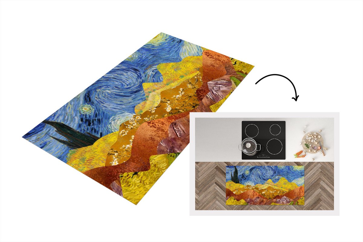 KitchenYeah Keukenloper - Loper keuken - Van Gogh - Kunst - Collage - 120x60 cm - Keukenloper vinyl Multicolor