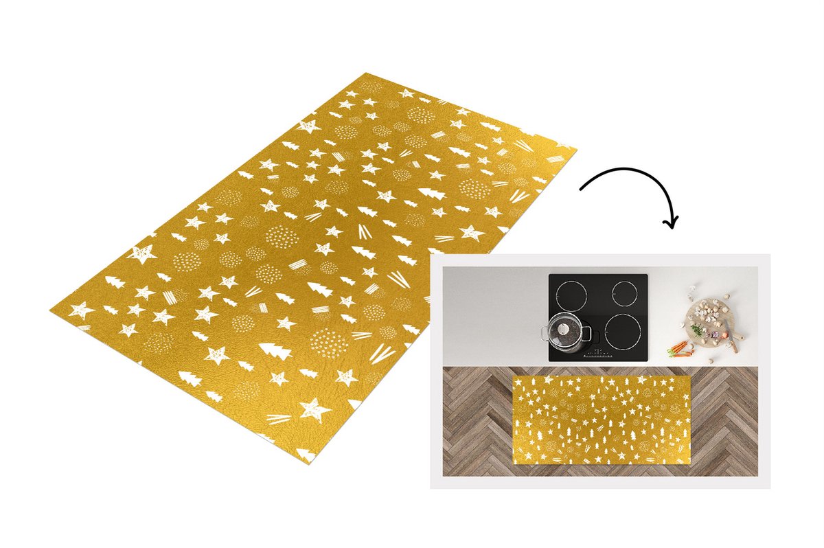 KitchenYeah Keukenloper - Loper keuken - Kerst - Patronen - Goud - 120x60 cm - Keukenloper vinyl Multicolor