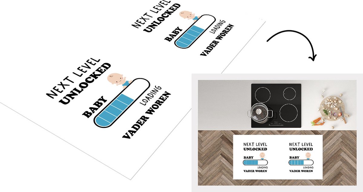 KitchenYeah Keukenloper - Loper keuken - Next level unlocked: baby. Loading vader worden - Spreuken - Quotes - Papa - 120x60 cm - Keukenloper vinyl Multicolor
