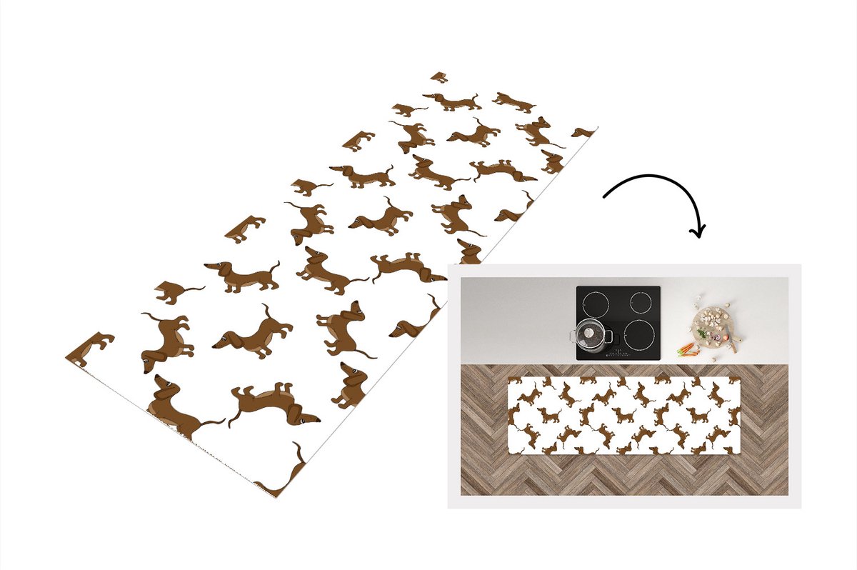 KitchenYeah Keukenloper - Loper keuken - Patronen - Hond - Teckel - 180x60 cm - Keukenloper vinyl Multicolor