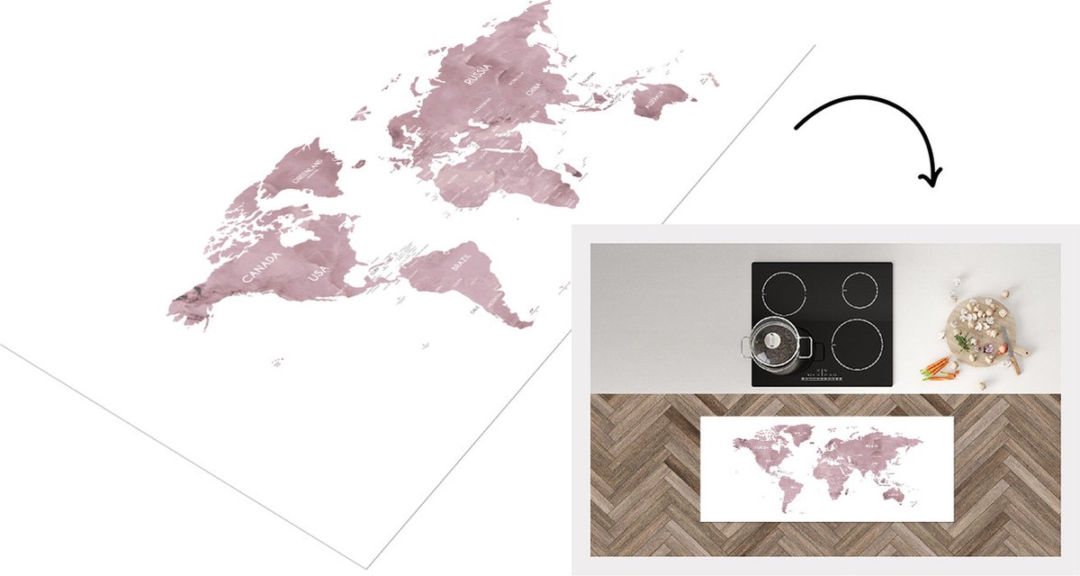KitchenYeah Keukenloper - Loper keuken - Wereldkaart - Roze - Marmer - 120x50 cm - Keukenloper vinyl Multicolor