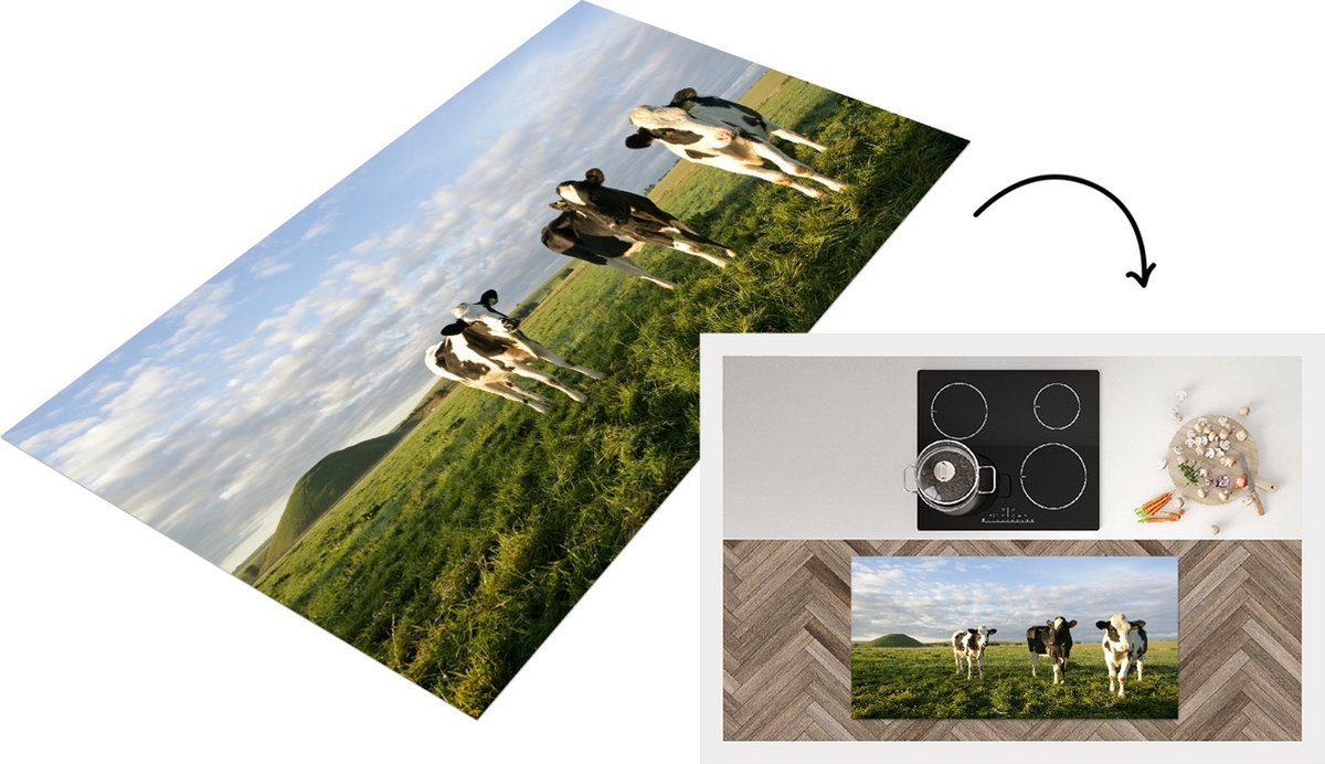 KitchenYeah Keukenloper - Loper keuken - Koe - Zon -Dieren - 120x60 cm - Keukenloper vinyl Multicolor