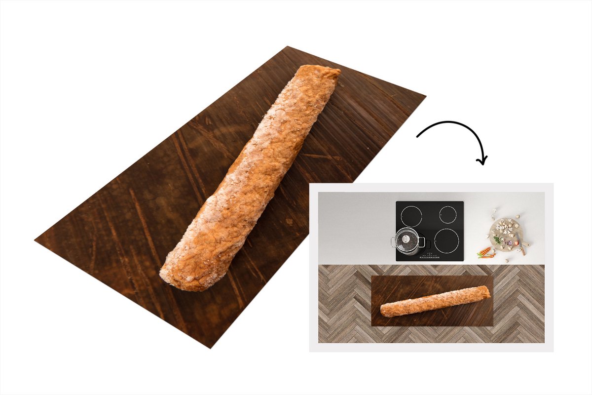 KitchenYeah Keukenloper - Loper keuken - Een bevroren frikandel op een houten tafel - 120x50 cm - Keukenloper vinyl Multicolor