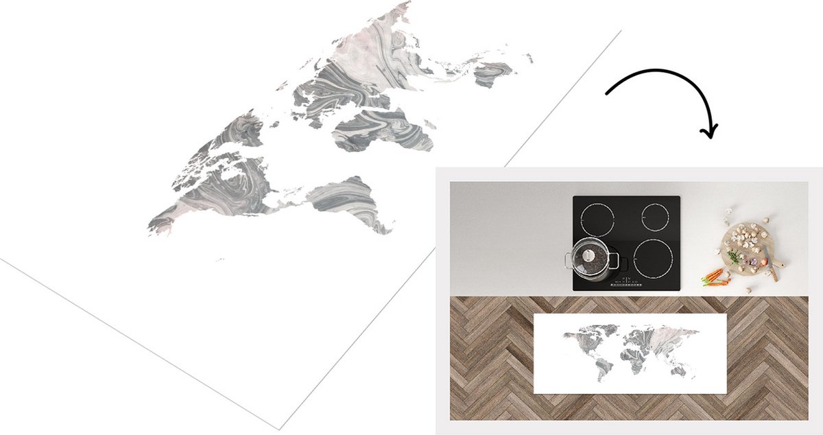 KitchenYeah Keukenloper - Loper keuken - Wereldkaart - Abstract - Design - Keukenloper vinyl Multicolor