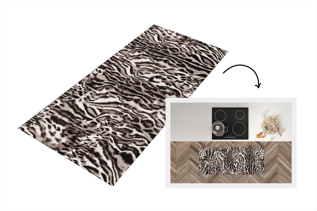 KitchenYeah Keukenloper - Loper keuken - Panterprint - Bruin - Abstract - 120x50 cm - Keukenloper vinyl Multicolor