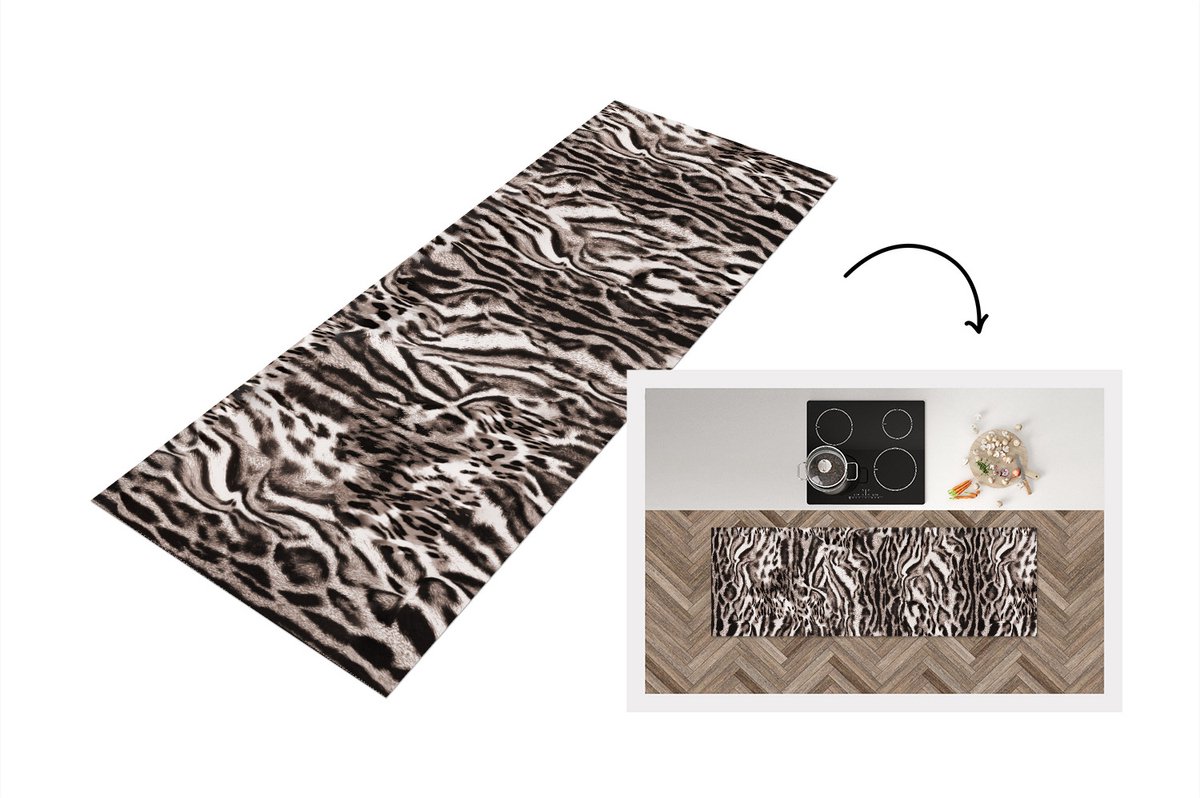 KitchenYeah Keukenloper - Loper keuken - Panterprint - Dierenhuid - Bruin - 150x50 cm - Keukenloper vinyl Multicolor