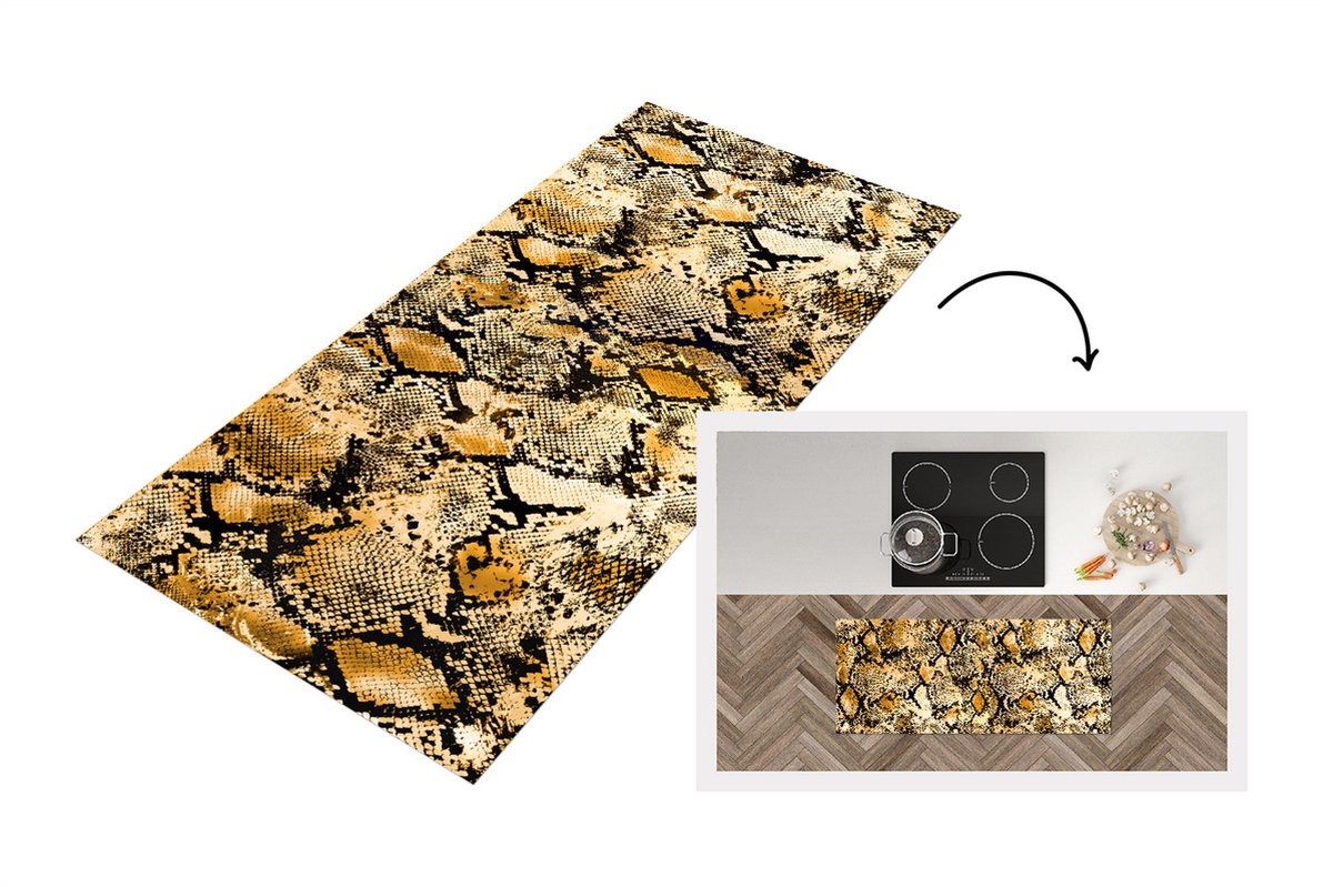 KitchenYeah Keukenloper - Loper keuken - Dierenprint - Goud - Slang - Schubben - 120x50 cm - Keukenloper vinyl Multicolor