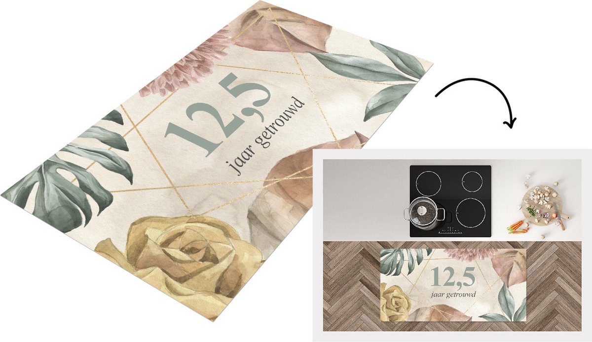 KitchenYeah Keukenloper - Loper keuken - Huwelijk - Quotes - 12 5 jaar getrouwd - Spreuken - Jubileum - 120x60 cm - Keukenloper vinyl Multicolor
