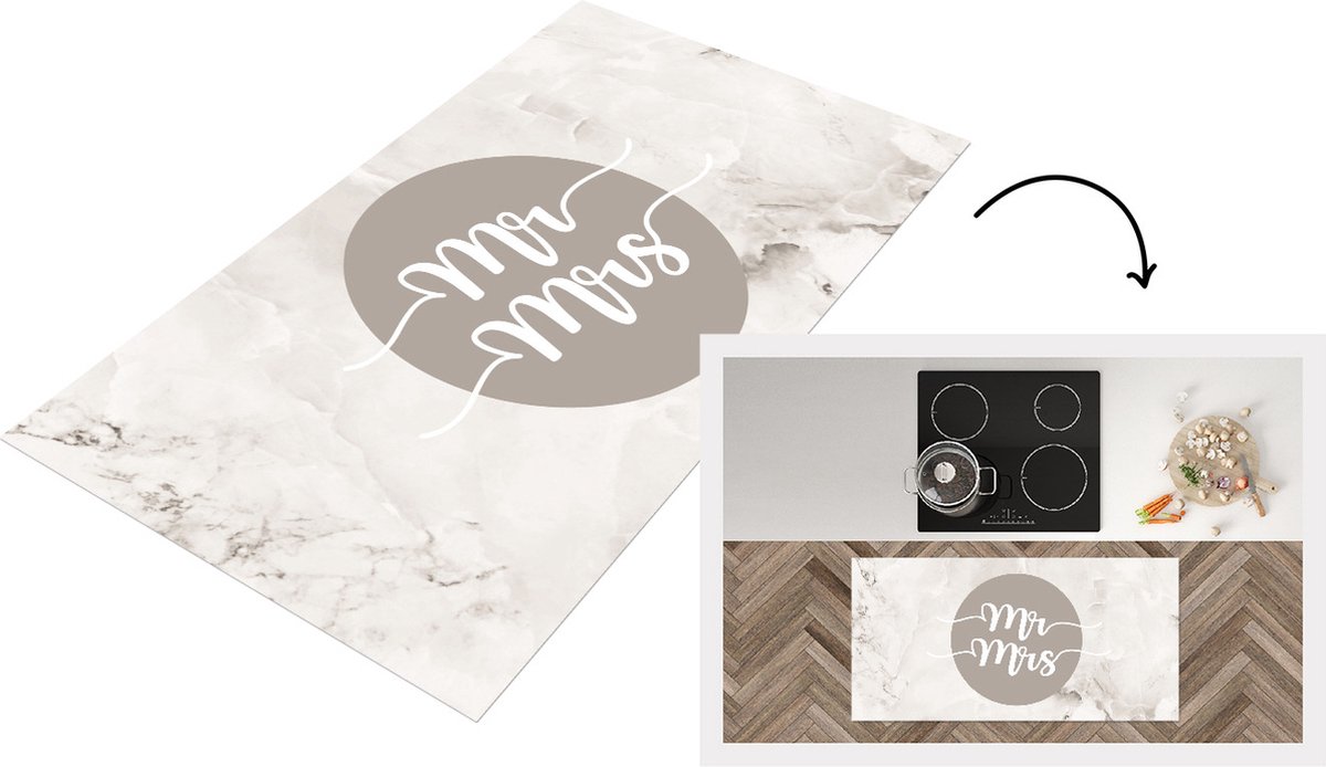 KitchenYeah Keukenloper - Loper keuken - Spreuken - Mr Mrs - Quotes - Huwelijk - 120x60 cm - Keukenloper vinyl Multicolor
