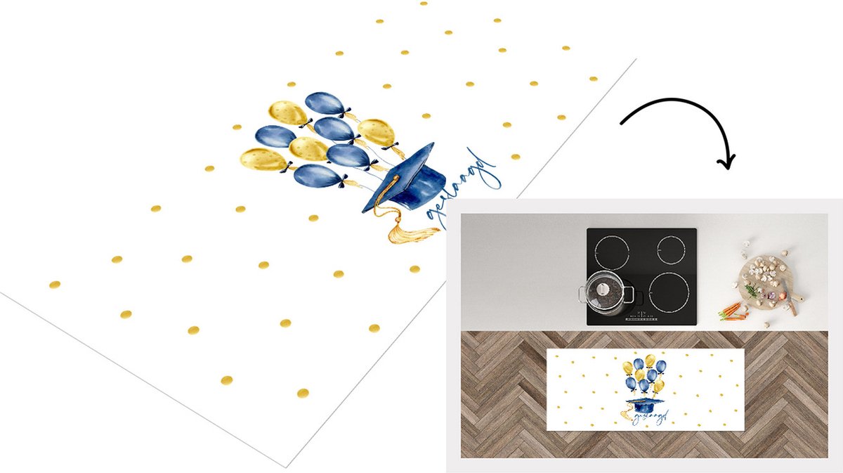 KitchenYeah Keukenloper - Loper keuken - Geslaagd - Ballonnen - Blauw - 120x50 cm - Keukenloper vinyl Multicolor