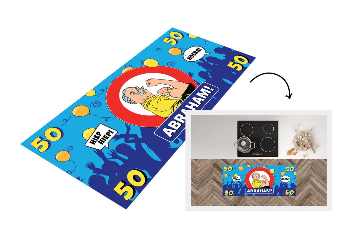 KitchenYeah Keukenloper - Loper keuken - Jubileum - 50 Jaar Abraham - Verjaardag - 120x50 cm - Keukenloper vinyl Multicolor