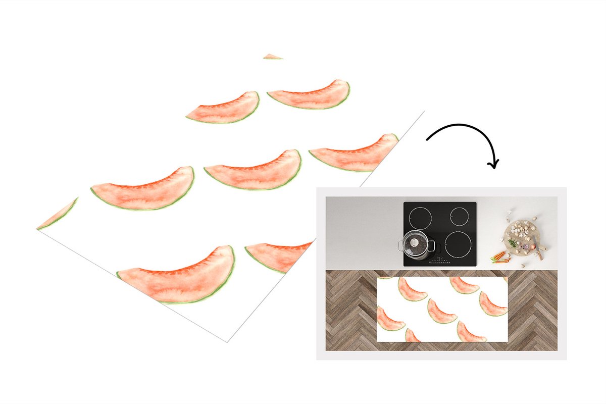 KitchenYeah Keukenloper - Loper keuken - Meloen - Fruit - Waterverf - Wit - 120x60 cm - Keukenloper vinyl Multicolor