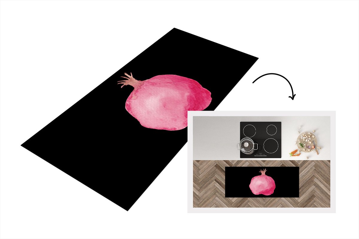 KitchenYeah Keukenloper - Loper keuken - Granaatappel - Fruit - Zwart - 120x50 cm - Keukenloper vinyl Multicolor