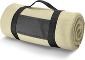 1x Fleece dekens/plaids zandkleurig met afneembaar handvat 150 x 120 cm  - Fleecedekens - Woonaccessoires