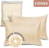 STFF & Co® Satijnen Kussensloop – 2 Stuks – Anti Age Silk – Satijn Haarverzorging – Krullend Haar Producten – Huidverzorging – 60x70 cm – Champagne