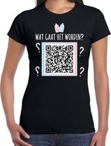 Gender reveal QR code shirt wat gaat het worden dames zwart - meisje - Gender reveal kleding / outfit M