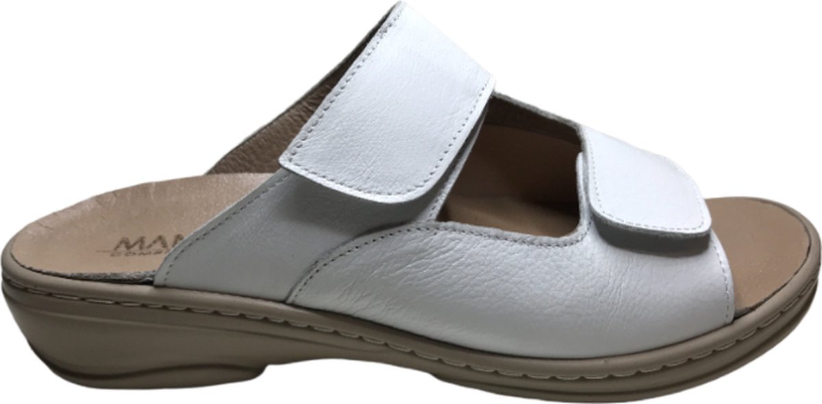 Manlisa Mt 40 velcro's lederen comfort slippers 513 wit beige losse steunzolen