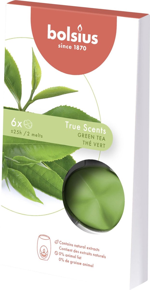 Bolsius Smeltbare geur wax pak a 6st True Scents Green Tea