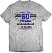50 Jaar Legend - Abraham Feest kado T-Shirt Heren / Dames - Antraciet Grijs / Donker Blauw - Perfect Verjaardag Jubileum Cadeau Shirt - grappige Spreuken, Zinnen en Teksten. Maat L