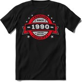 1990 Premium Quality | Feest Kado T-Shirt Heren - Dames | Rood - Zilver | Perfect Verjaardag Cadeau Shirt | Grappige Spreuken - Zinnen - Teksten | Maat S