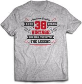 38 Jaar Legend - Feest kado T-Shirt Heren / Dames - Antraciet Grijs / Rood - Perfect Verjaardag Cadeau Shirt - grappige Spreuken, Zinnen en Teksten. Maat L
