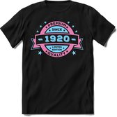 1920 Premium Quality | Feest Kado T-Shirt Heren - Dames | Licht Roze - Licht Blauw | Perfect Verjaardag Cadeau Shirt | Grappige Spreuken - Zinnen - Teksten | Maat S