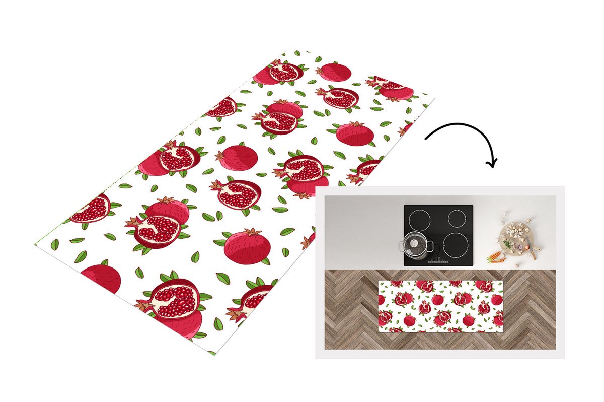KitchenYeah Keukenloper - Loper keuken - Fruit - Bladeren - Patroon - Granaatappel - 120x50 cm - Keukenloper vinyl Multicolor