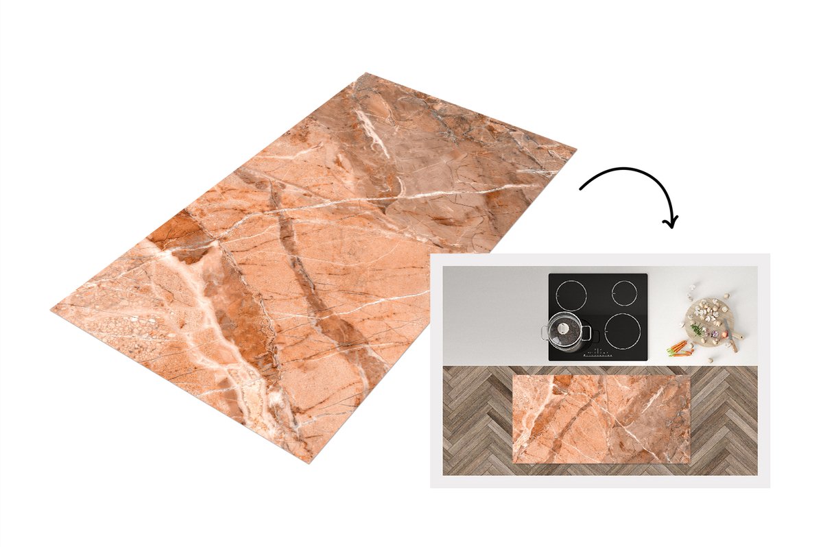 KitchenYeah Keukenloper - Loper keuken - Kristal - Graniet - Oranje - Wit - 120x60 cm - Keukenloper vinyl Multicolor