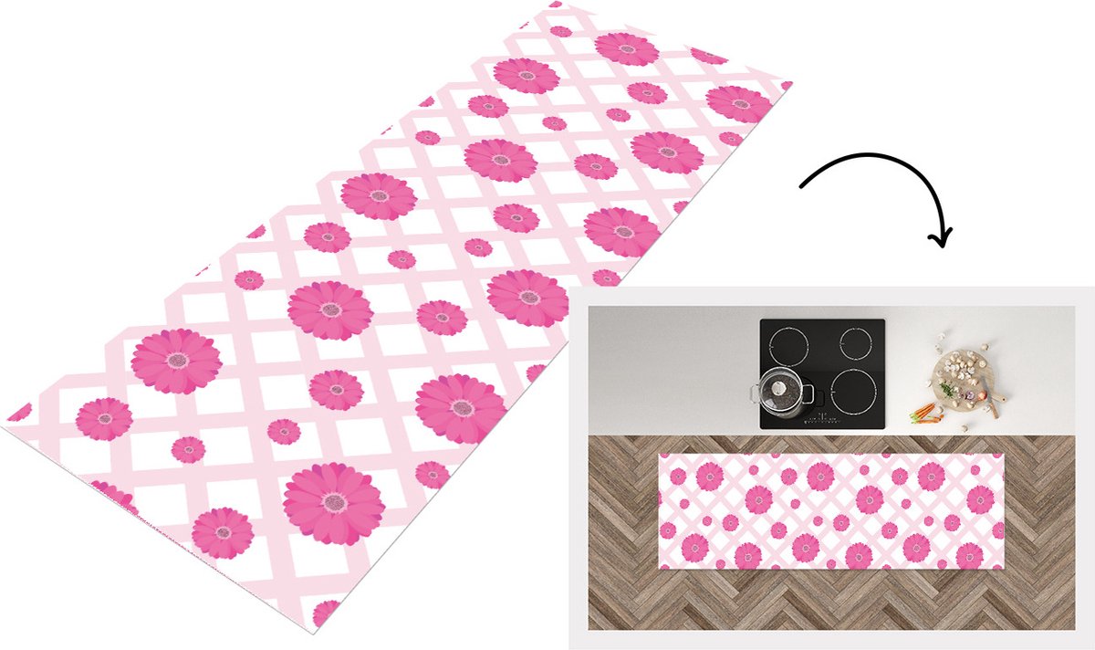 KitchenYeah Keukenloper - Loper keuken - Bloemen - Patronen - Pastel - 150x50 cm - Keukenloper vinyl Multicolor